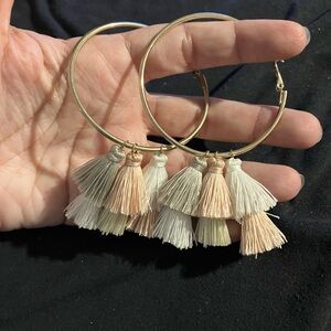 Elegant Tassel Silvertone Hoop Earrings
